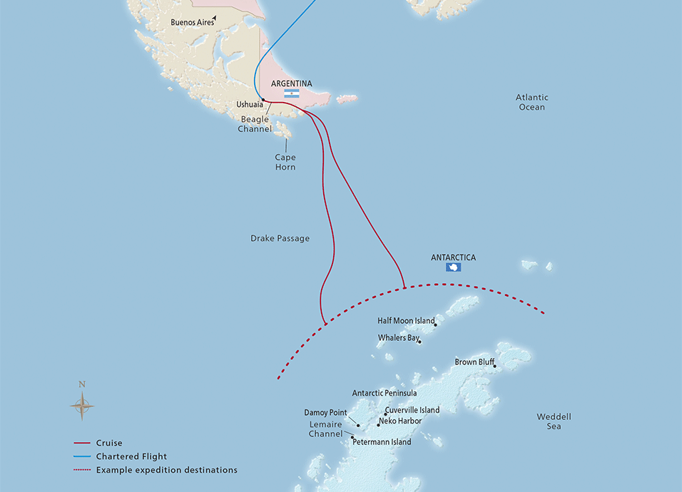 Map of the Antarctic Adventure itinerary