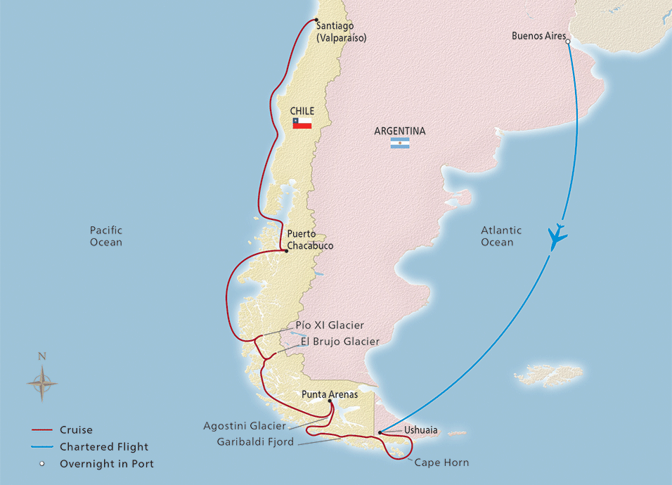 Map of the Argentina & the Chilean Fjords itinerary