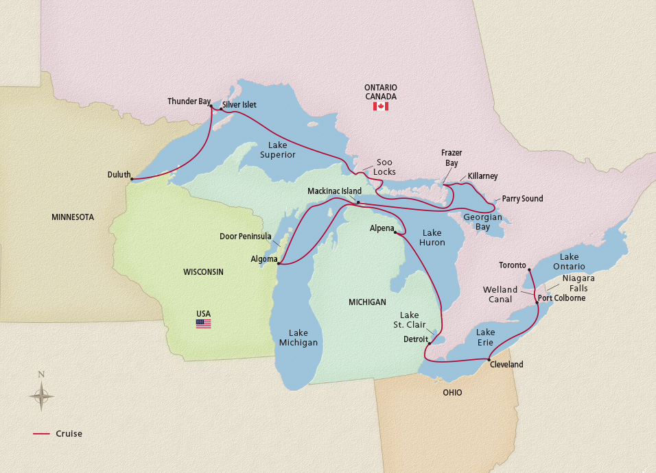 Map of Great Lakes Collection itinerary