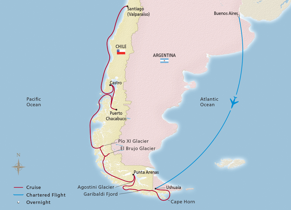 Map of Chilean Fjords & Patagonia Explorer