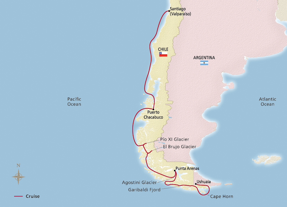 Map of the Chilean Fjords & Scenic Shores itinerary