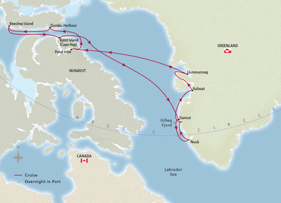 Map of the Into the Northwest Passage itinerary