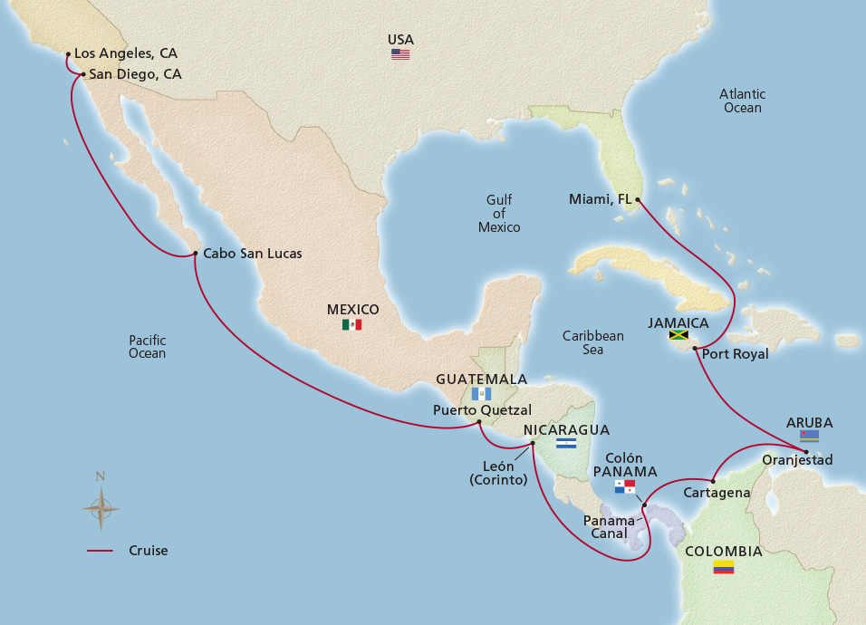 Map of Panama Canal and the Pacific Holiday itinerary