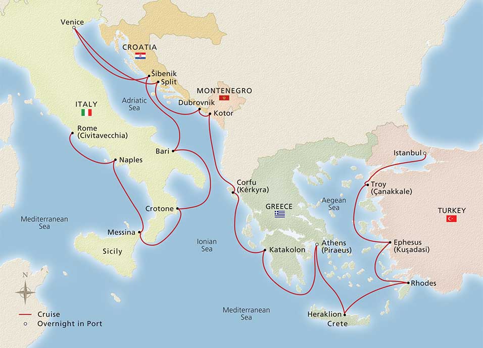 Map of the Adriatic & Mediterranean Sojourn itinerary