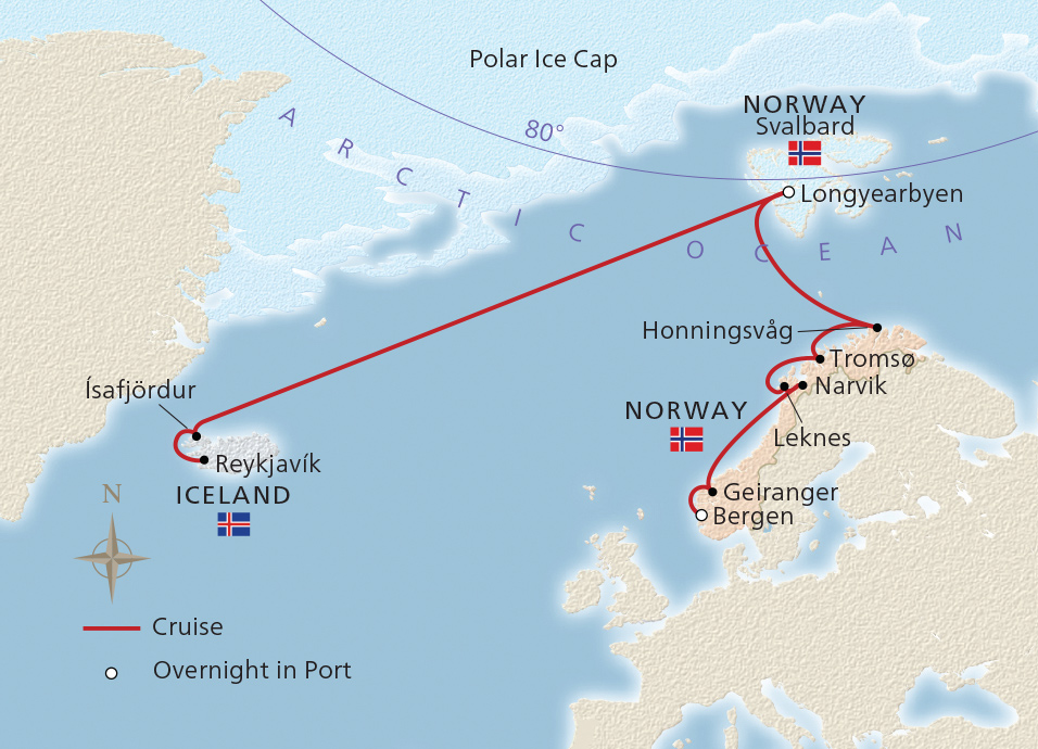 Map of Iceland & Norway's Arctic Explorer itinerary