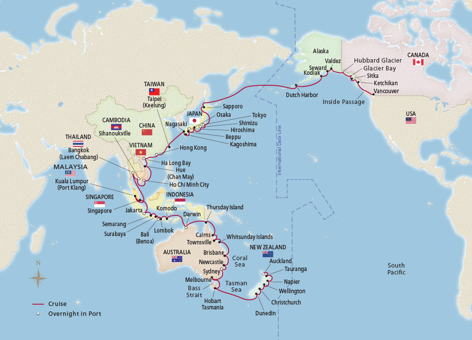 Map of the Grand Pacific Explorer itinerary
