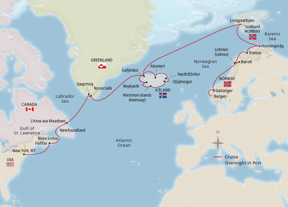 Map of the Greenland, Iceland, Norway & Beyond itinerary