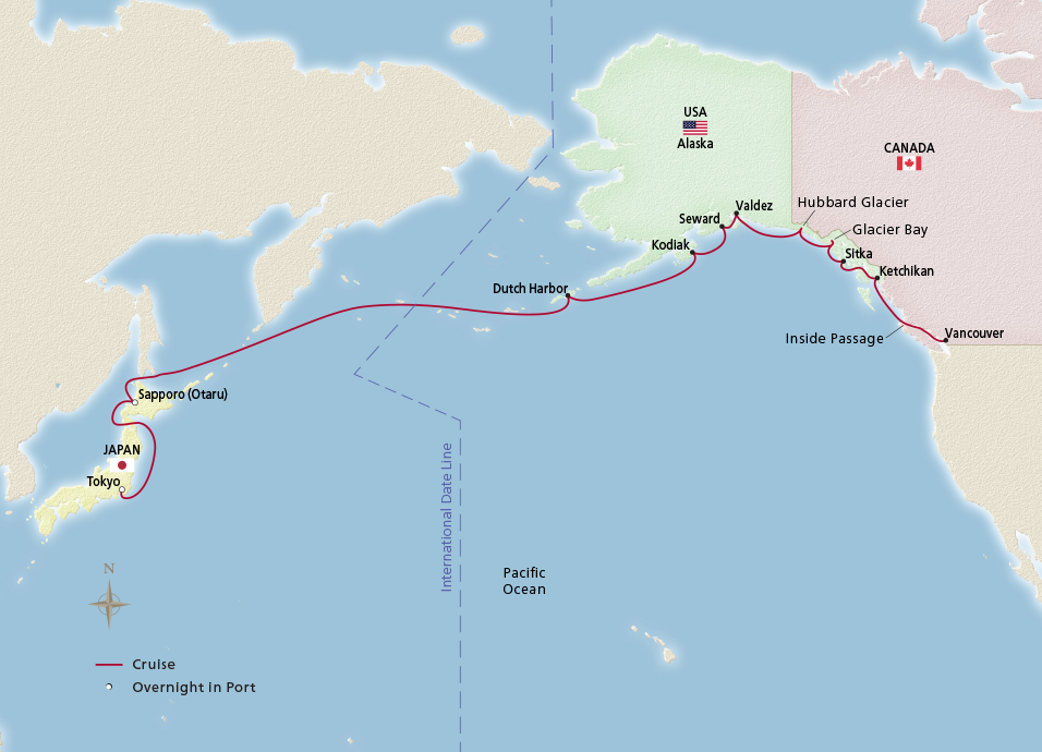 Map of North Pacific Passage itinerary