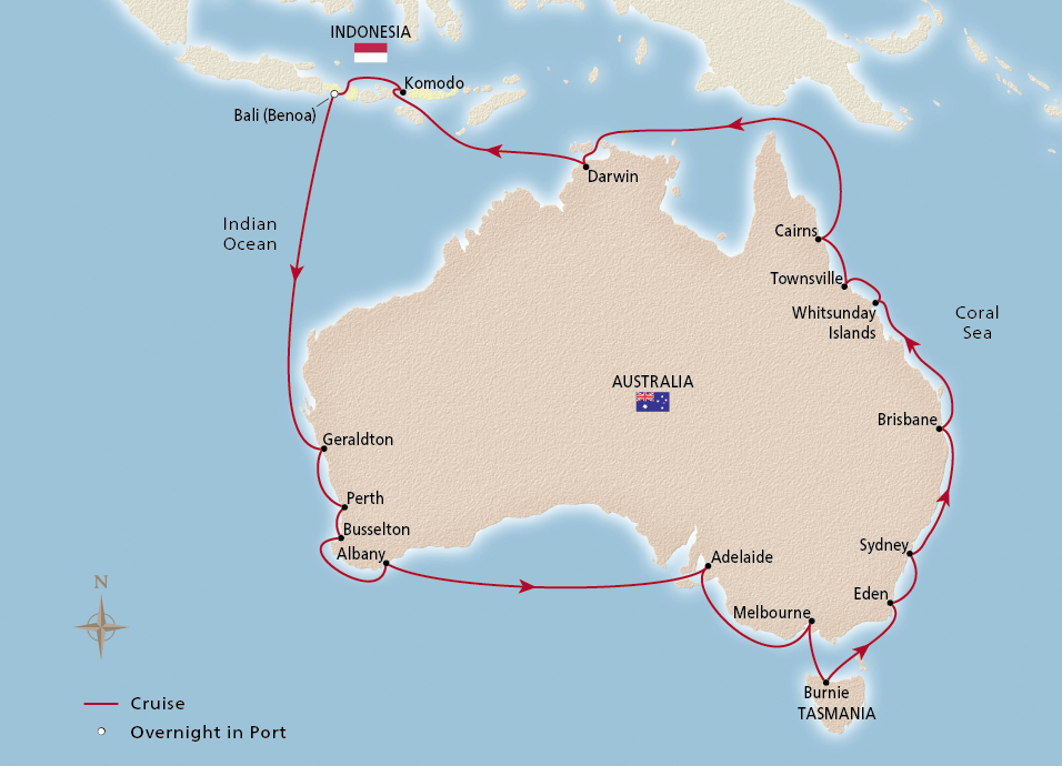 Map of the Grand Australia Circumnavigation itinerary