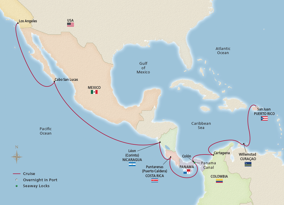 Map of the West Indies & Panama Canal itinerary