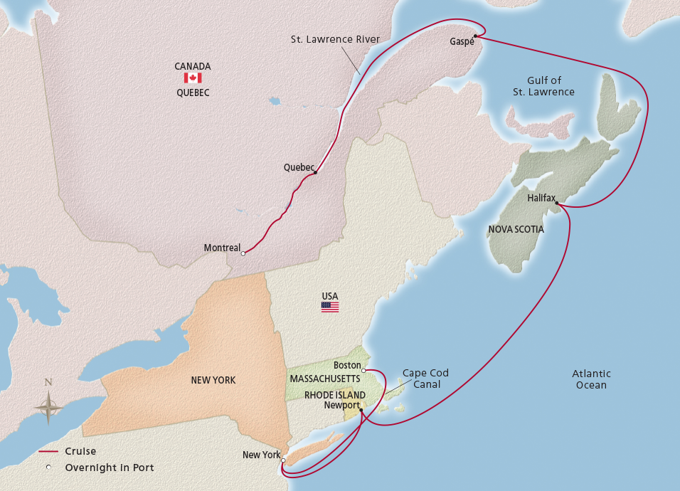 Map of the Eastern Seaboard Discovery itinerary