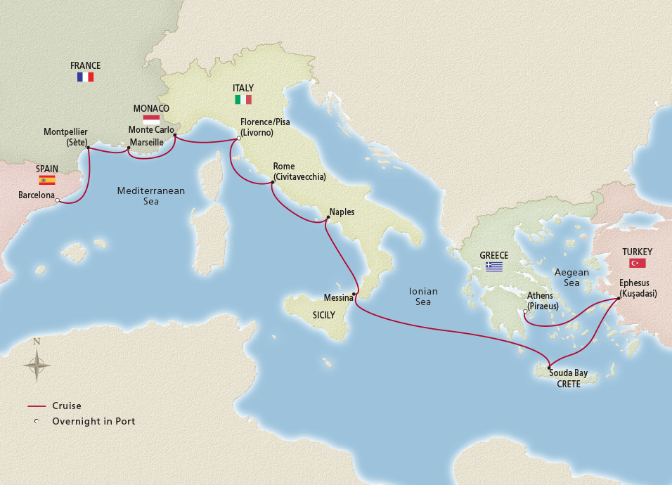 Map of Mediterranean Antiquities itinerary