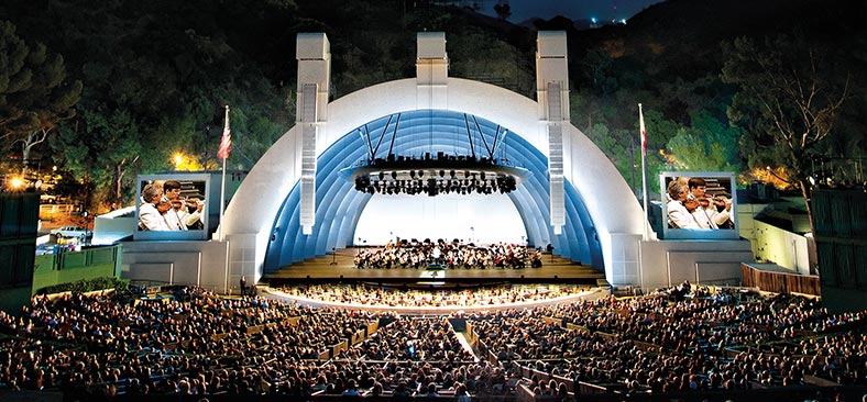Performance at Hollywood Bowl with orchestra and audience