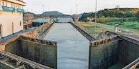 Aerial view of the locks at the Panama Canal