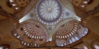 Interior of Blue Mosque domes in Istanbul, Turkey