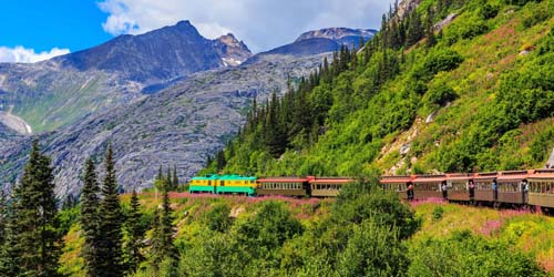 Skagway train by the mountain