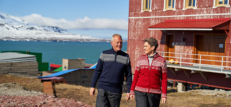 Couple exploring Barentsburg, Svalbard