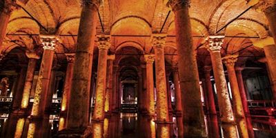 Interior of the Basilica Cistern in Istanbul.