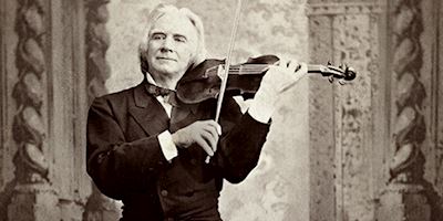 Ole Bull playing violin - a black and white photo.